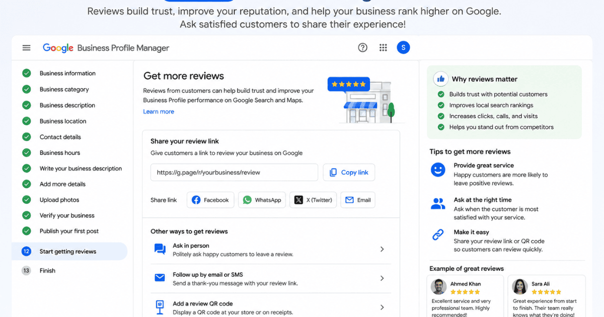 Review Link Generator Generating a review link from Google Business Profile